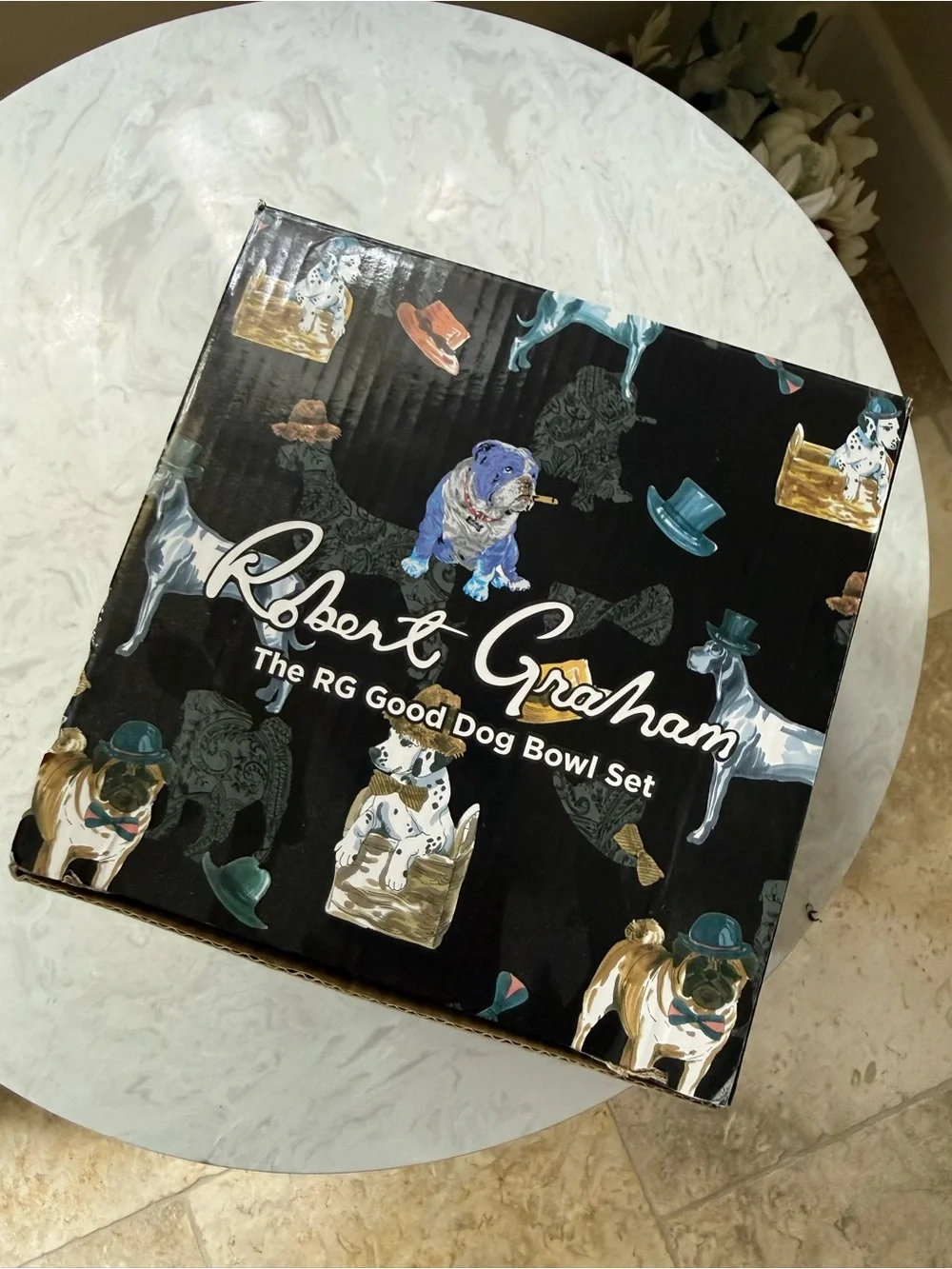 Robert Graham Black and White Illustrated Dog Ceramic Bowl